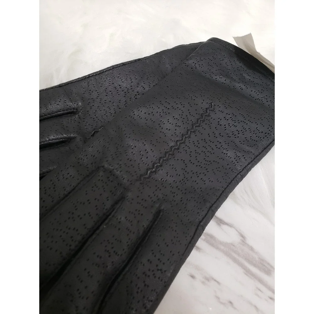 NWT Fownes Genuine Leather Gloves Women's Black Size 6.5 Zigzap 9522 Driving